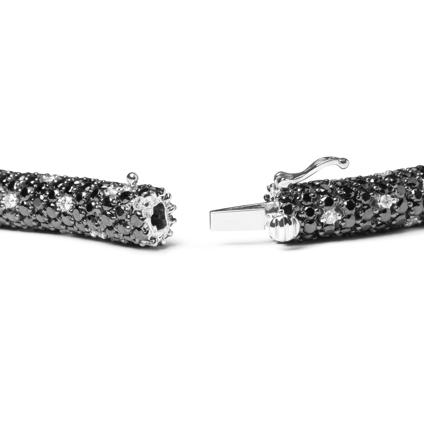 Bracelet Éternité en Or Blanc 18K avec Diamants Noirs et Blancs - Taille 7"