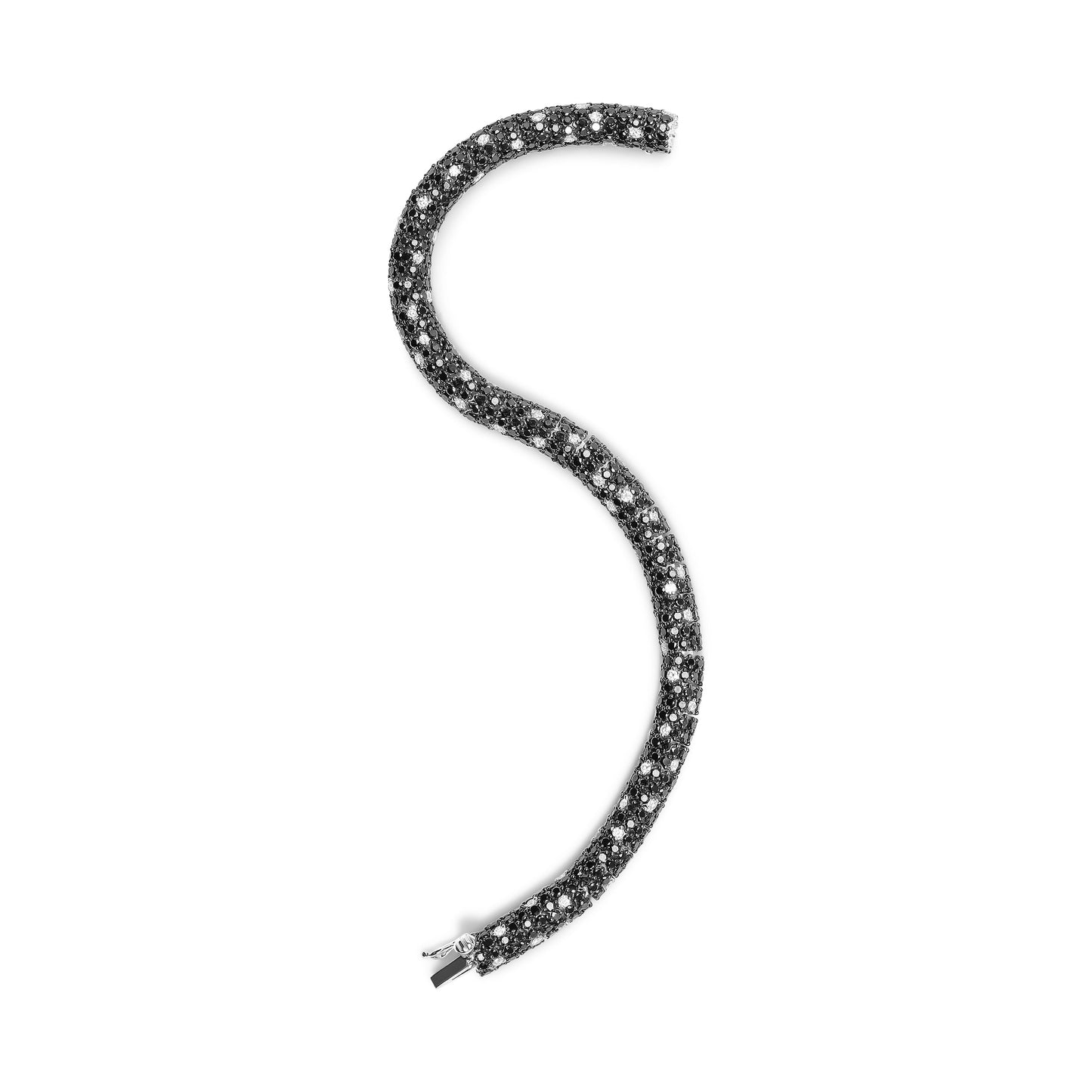 Bracelet Éternité en Or Blanc 18K avec Diamants Noirs et Blancs - Taille 7"