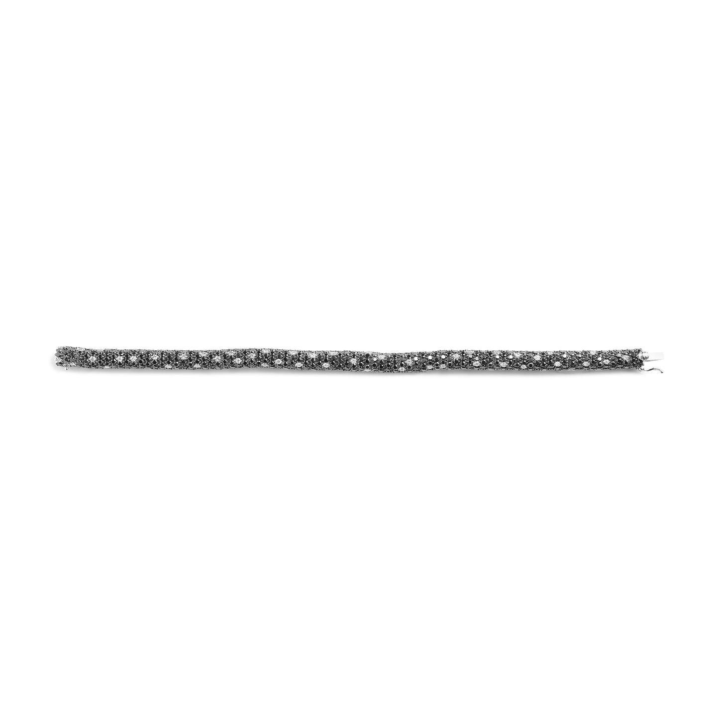 Bracelet Éternité en Or Blanc 18K avec Diamants Noirs et Blancs - Taille 7"