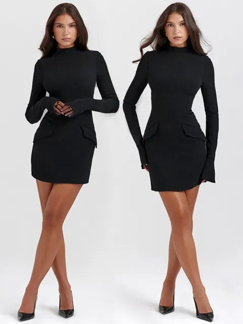 Robe Mini Bleu Foncé Taille Haute Élégante