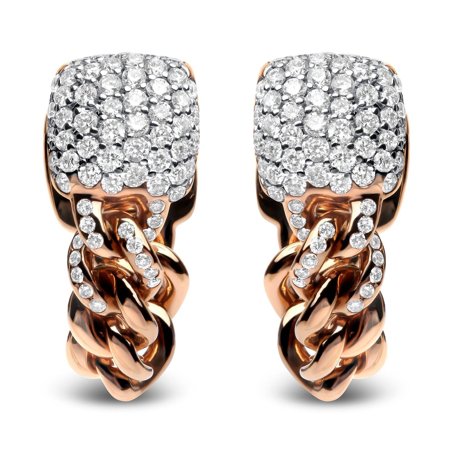 Pendientes Huggie de Cadena Cubana con Diamantes en Oro Rosa de 18K