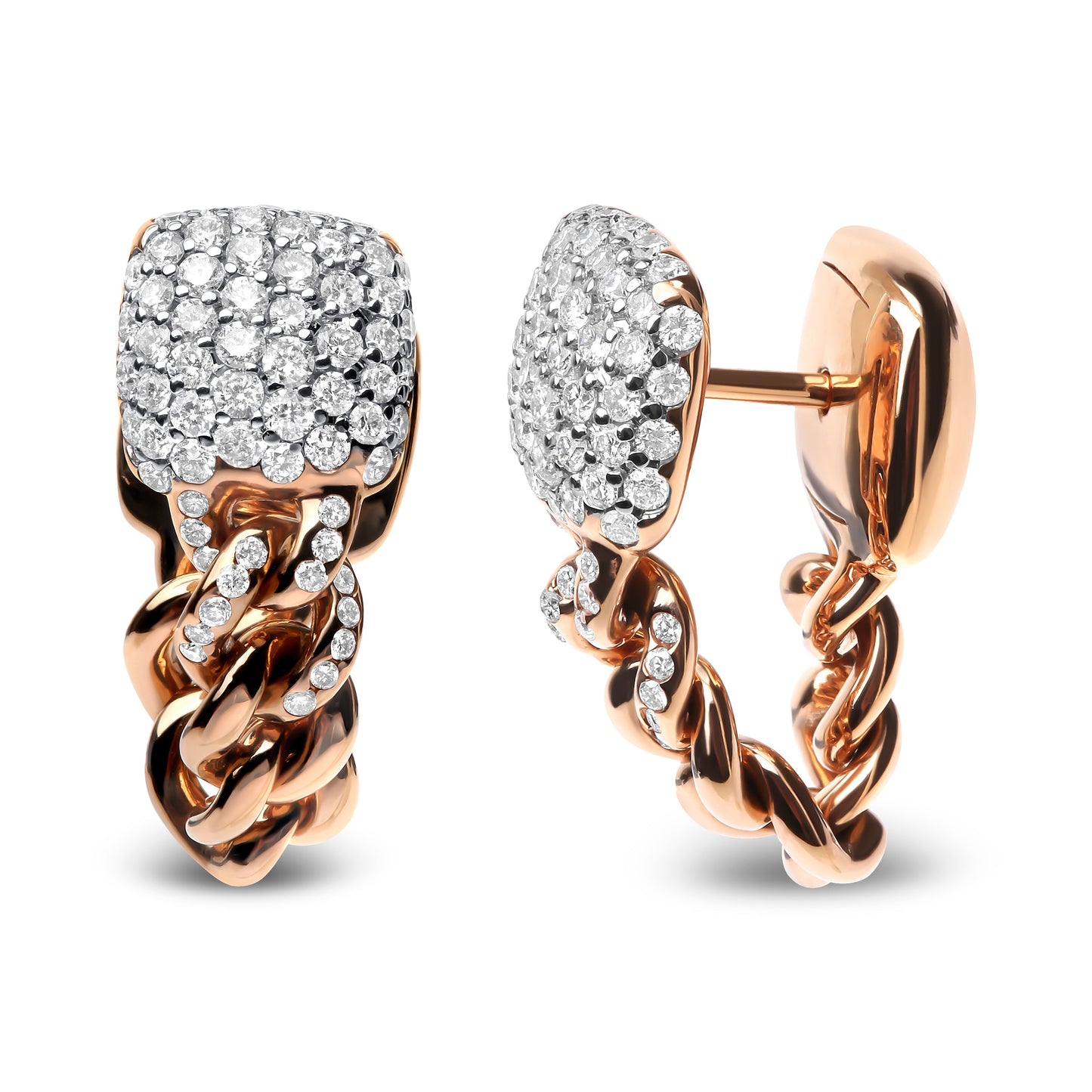 Pendientes Huggie de Cadena Cubana con Diamantes en Oro Rosa de 18K