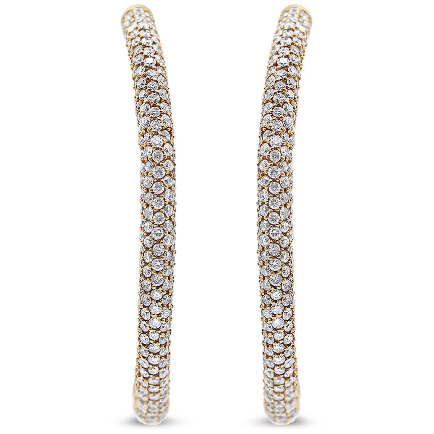 Pendientes de aro eternos de diamantes engastados en pavé de oro rosa de 18 quilates