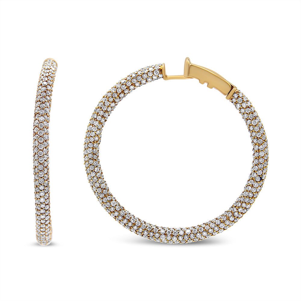 Pendientes de aro eternos de diamantes engastados en pavé de oro rosa de 18 quilates