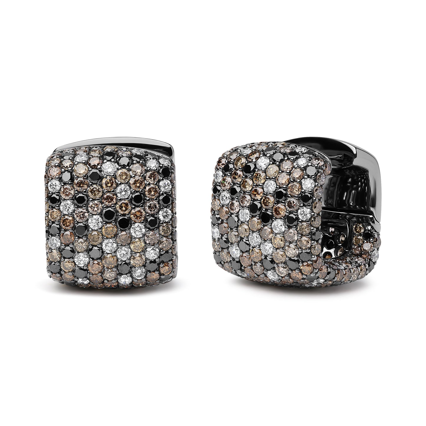 Pendientes de aro huggie de diamantes multicolores en oro blanco de 18K con baño de rodio negro