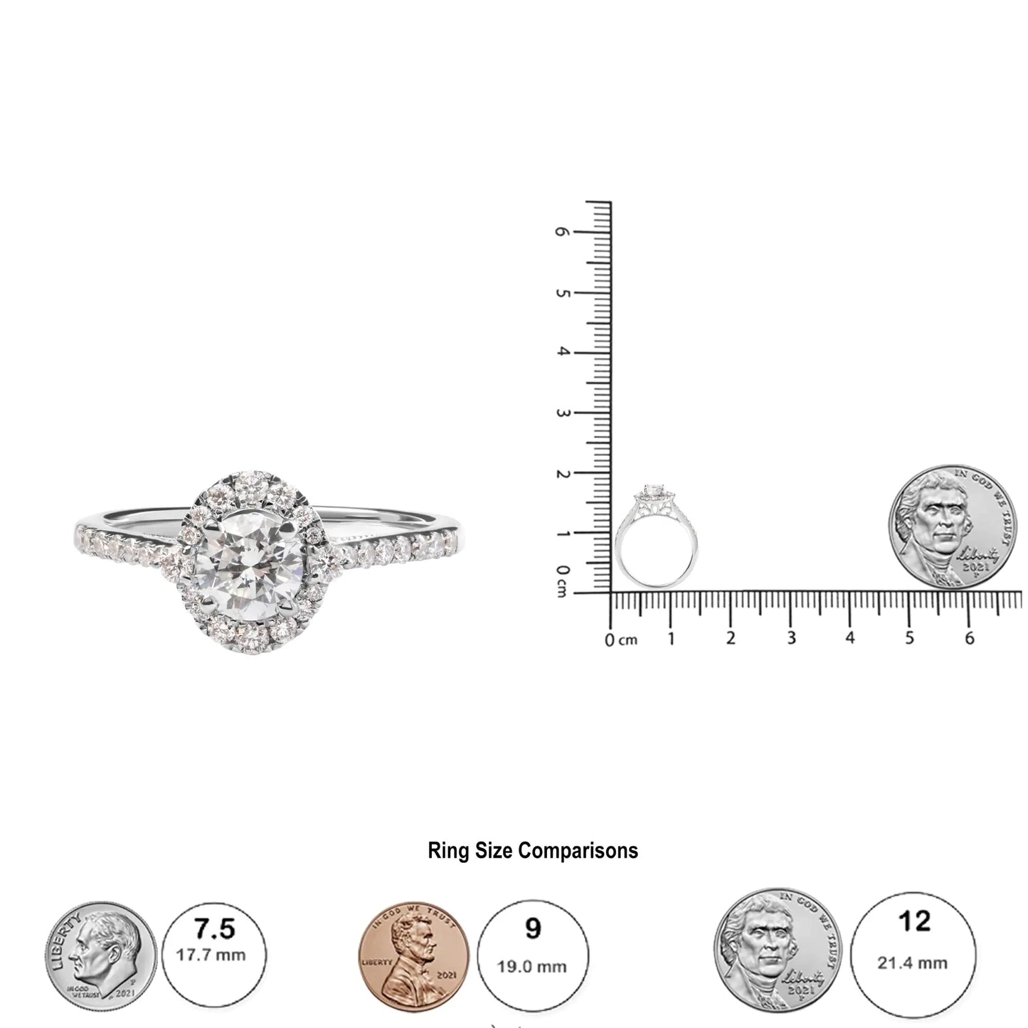 Anillo de Compromiso con Halo de Diamantes en Oro Blanco de 14k Certificado por GIA