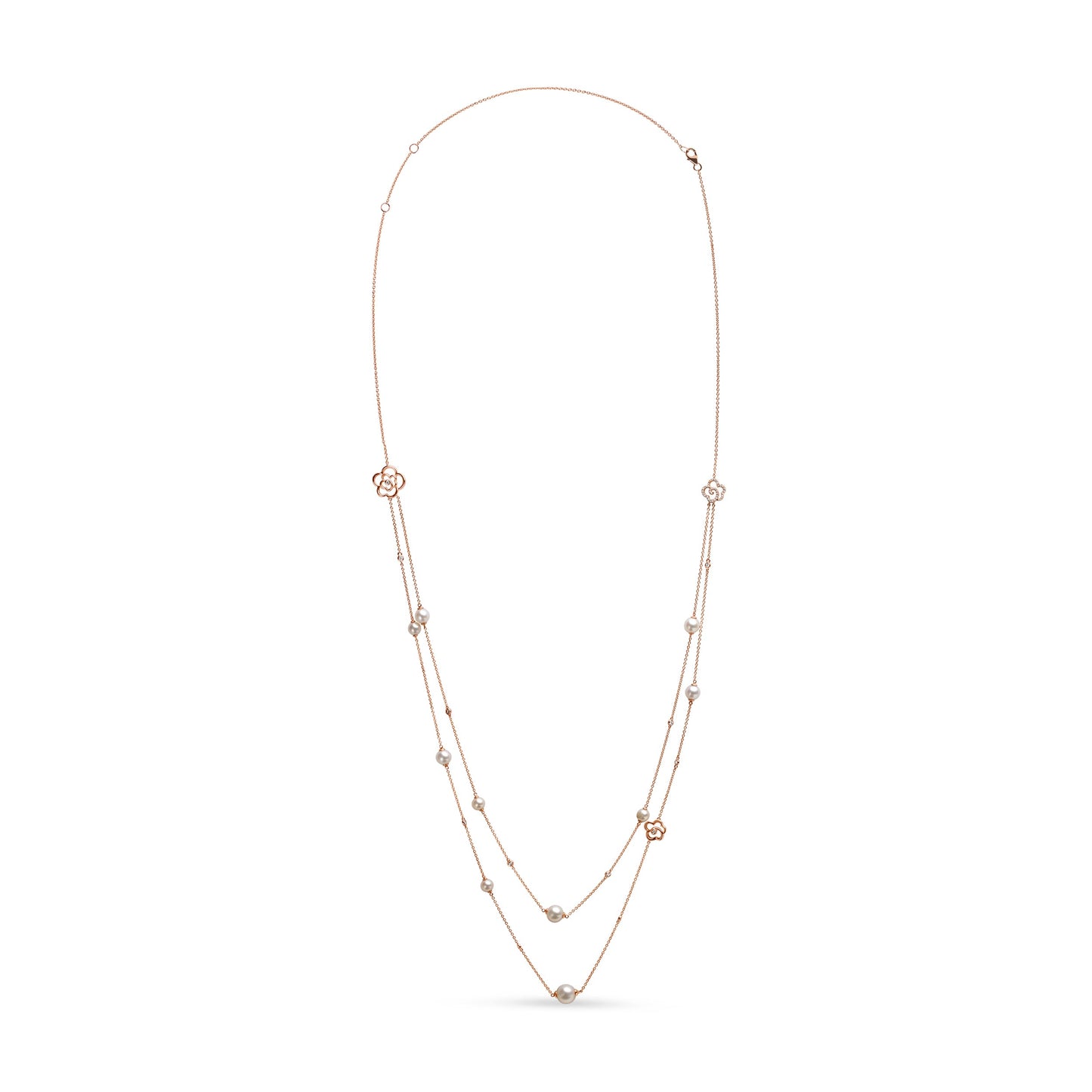 Collier en perles d'eau douce et diamants à double rang en or rose 18K