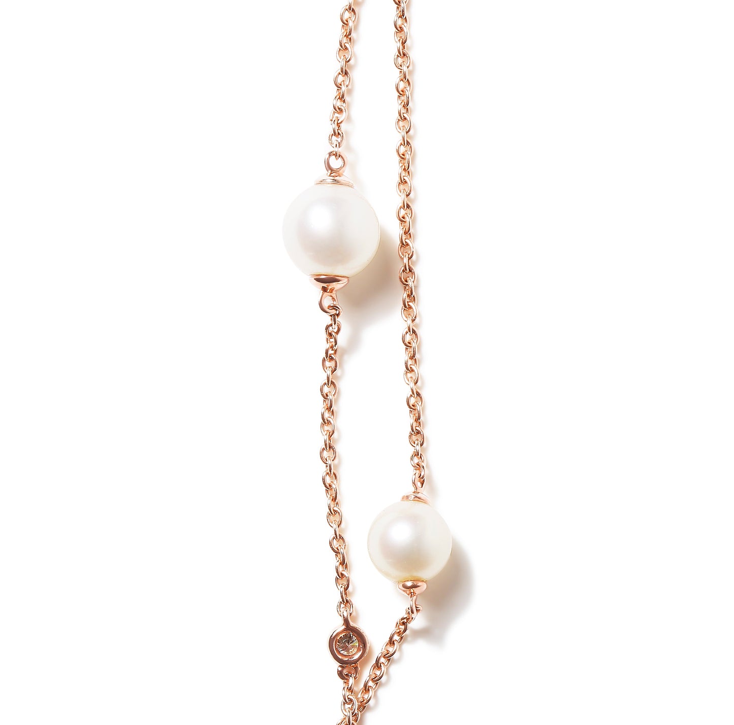 Collier en perles d'eau douce et diamants à double rang en or rose 18K