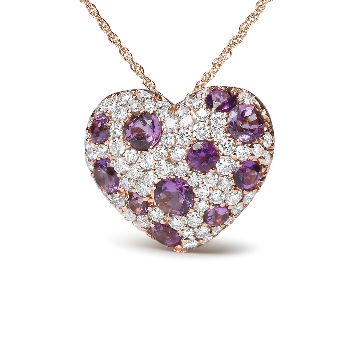 18K Rose Gold Diamond & Amethyst Heart Pendant Necklace