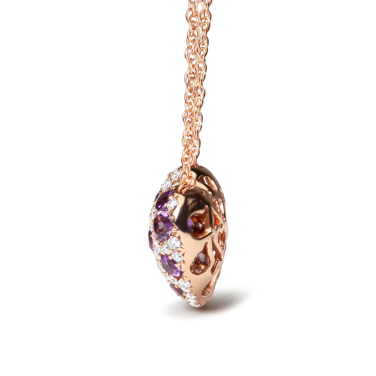 18K Rose Gold Diamond & Amethyst Heart Pendant Necklace