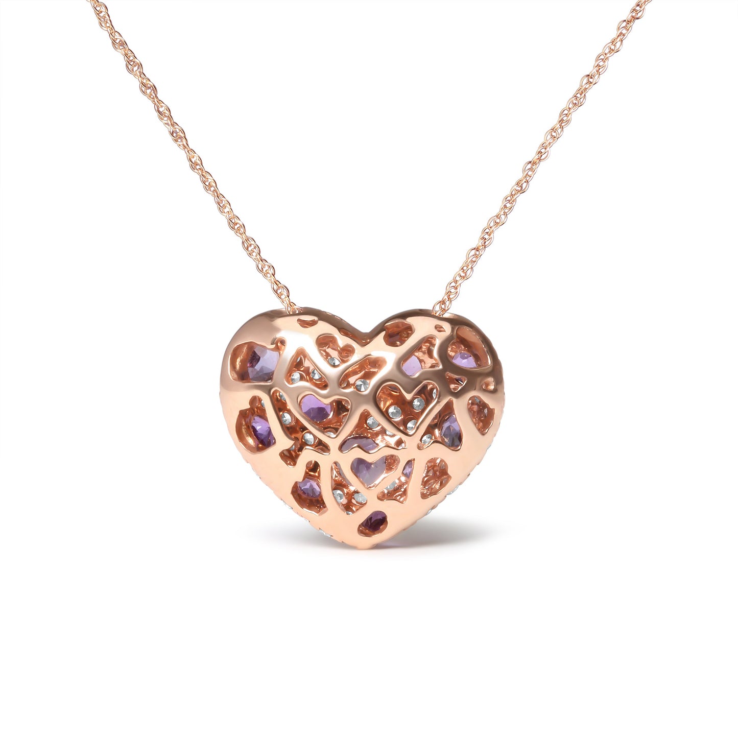 18K Rose Gold Diamond & Amethyst Heart Pendant Necklace