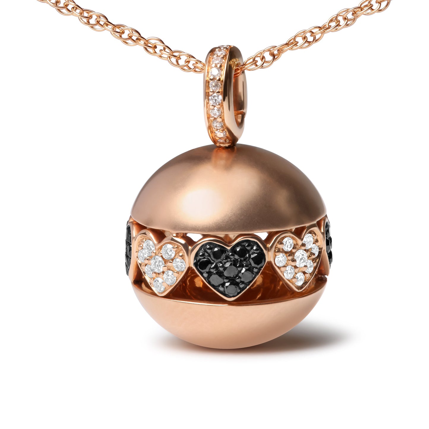 Collar con colgante de corazón de diamantes en negro y blanco de oro rosa de 18 quilates