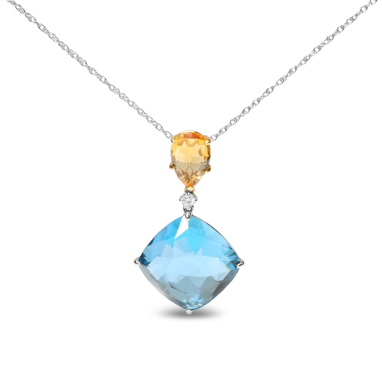 Collier Pendentif Dangle en Or 18K avec Accent de Diamant et Gemmes