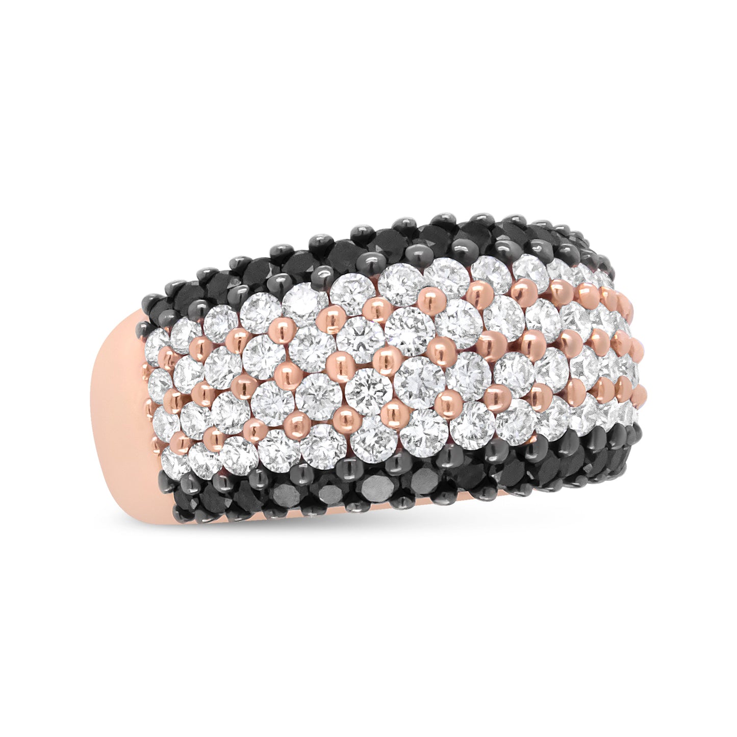 18K Rose Gold Black and White Diamond 6 Row Band Ring - Size 7
