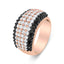 18K Rose Gold Black and White Diamond 6 Row Band Ring - Size 7