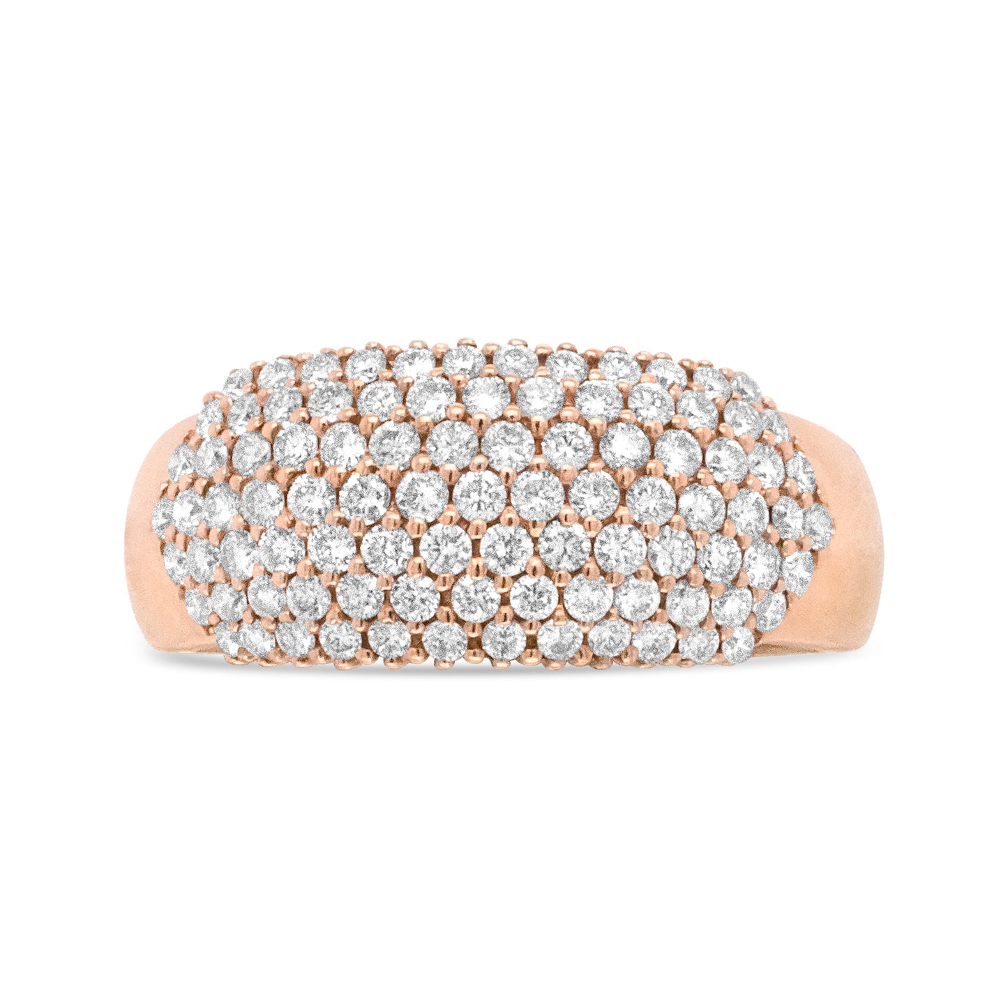 18K Rose Gold Diamond Multi Row Dome Band Ring - Size 7