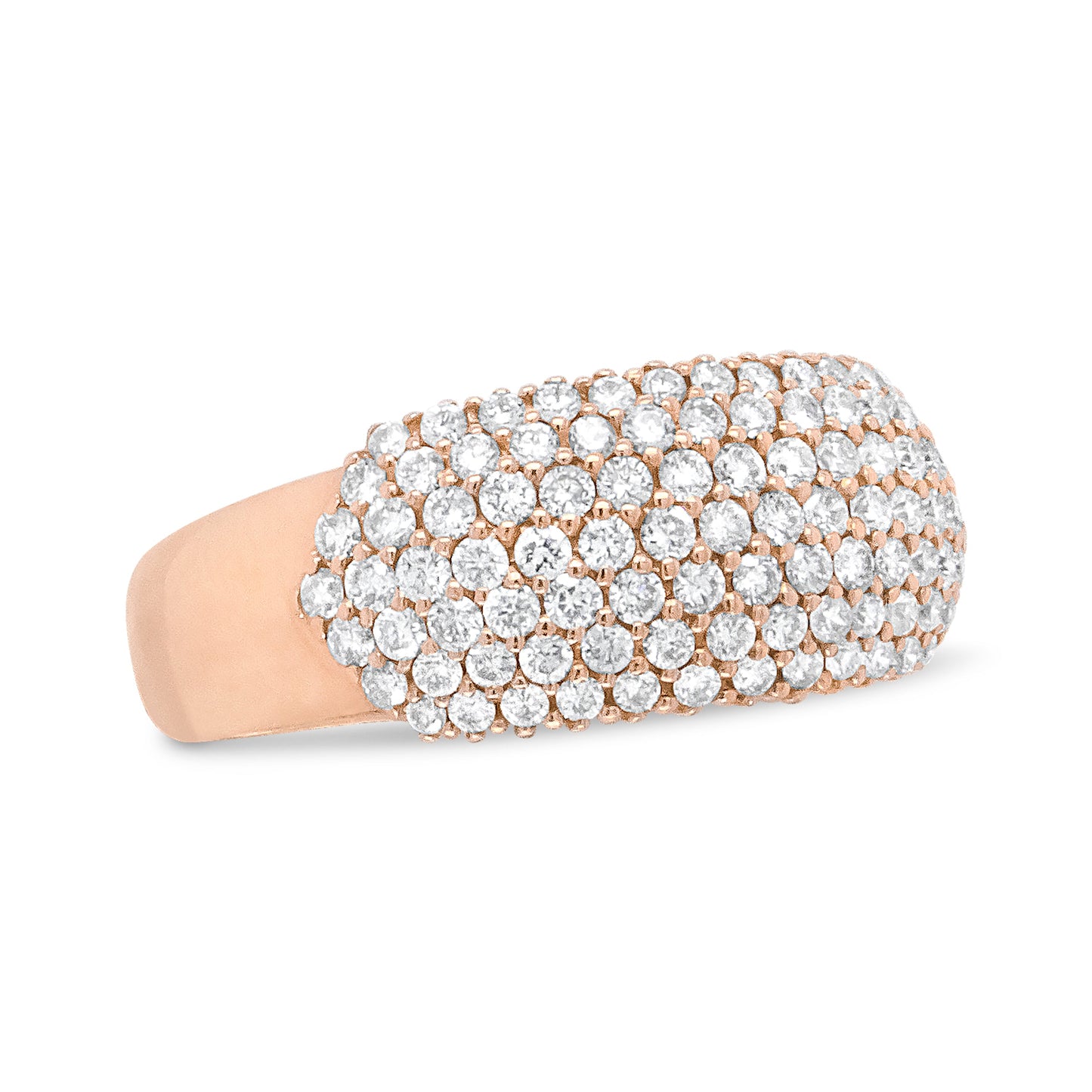 18K Rose Gold Diamond Multi Row Dome Band Ring - Size 7