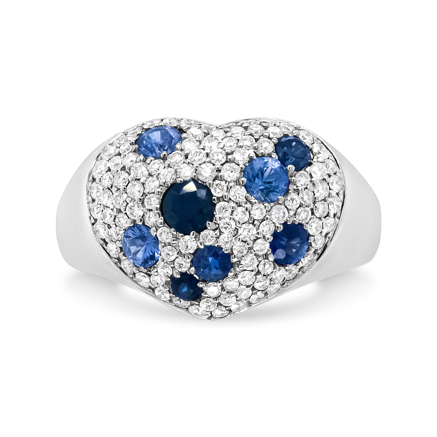 18K White Gold Blue Sapphire & Diamond Heart Ring - Size 7.5