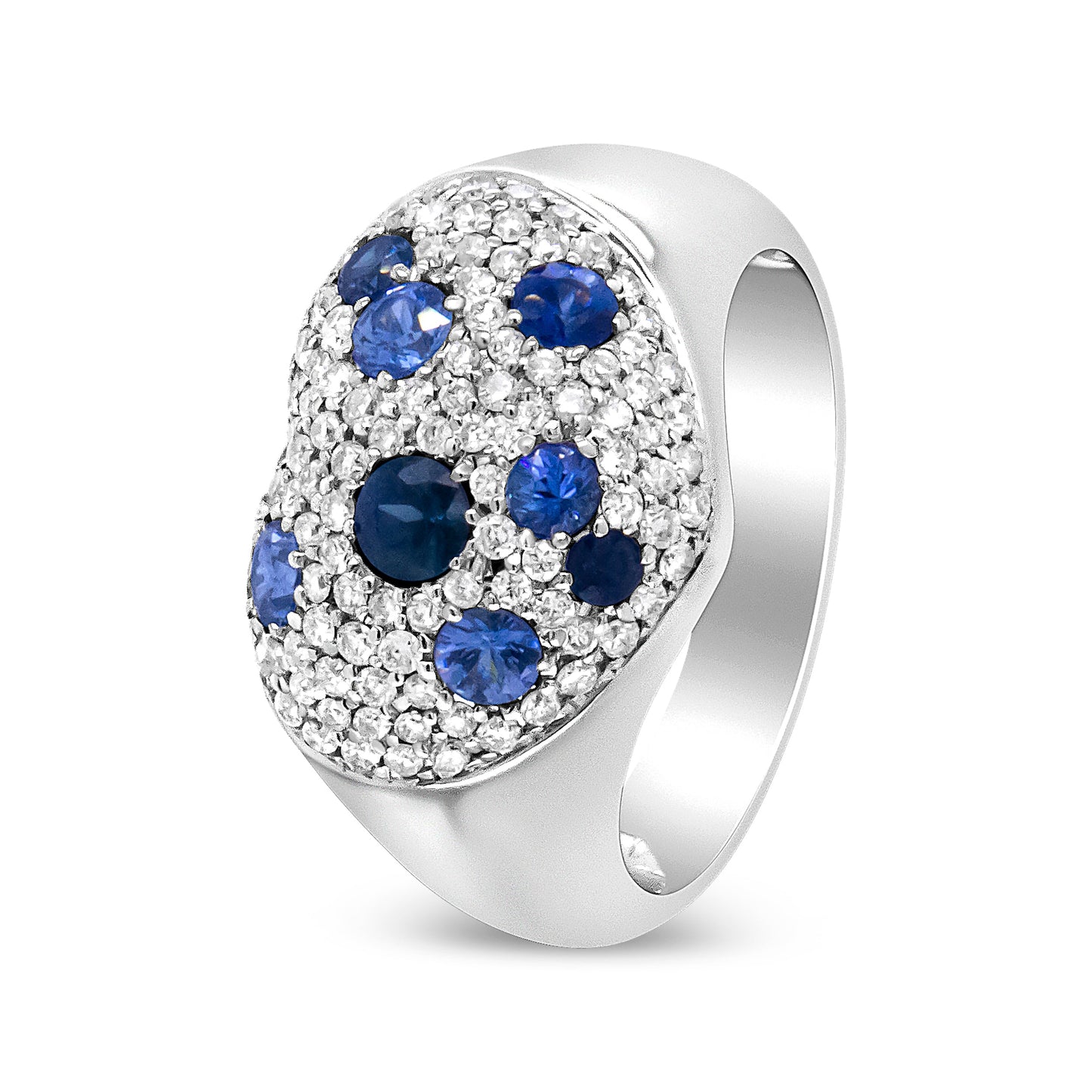 18K White Gold Blue Sapphire & Diamond Heart Ring - Size 7.5