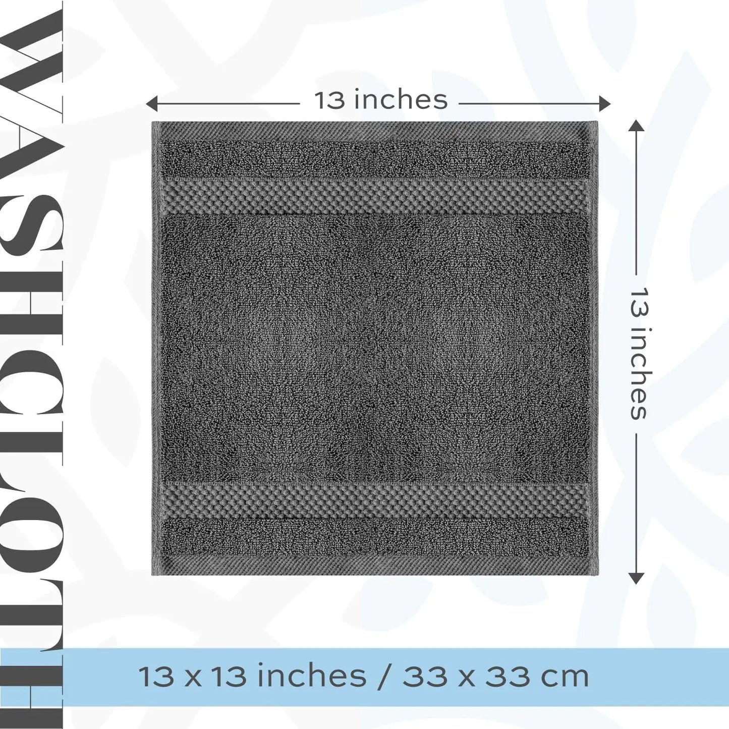 Toallas de mano de lujo gris oscuro - Set de 12, 13x13 pulgadas