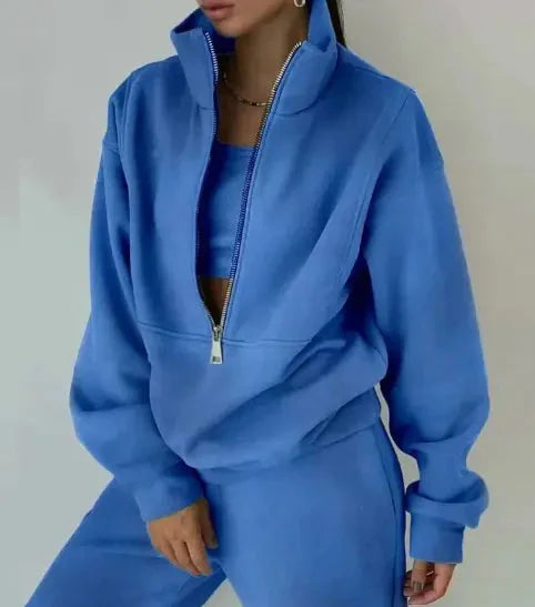 Women's Zipper Fleece Sweater Casual Set