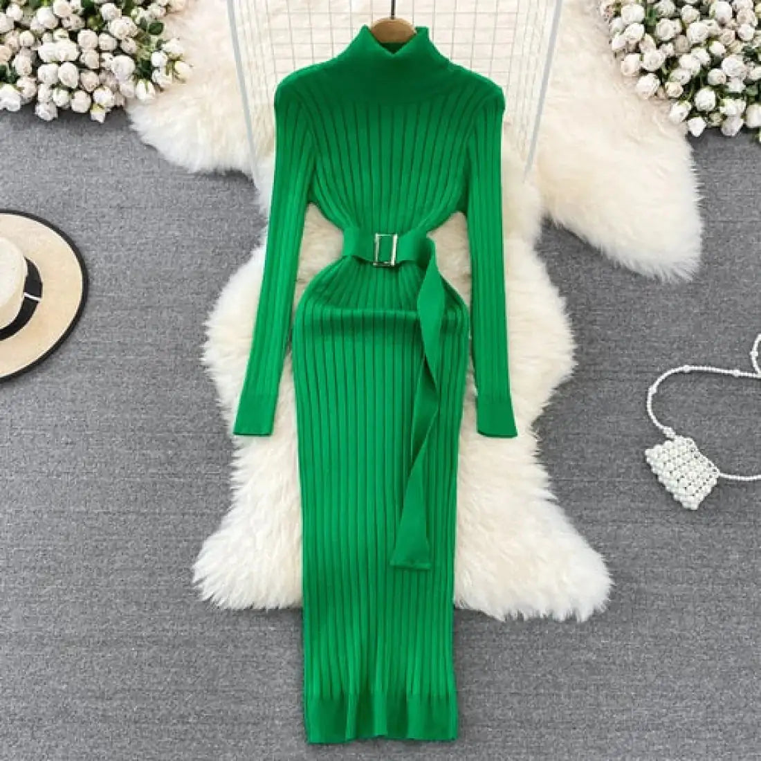Turtleneck Wrap Knitted Dress