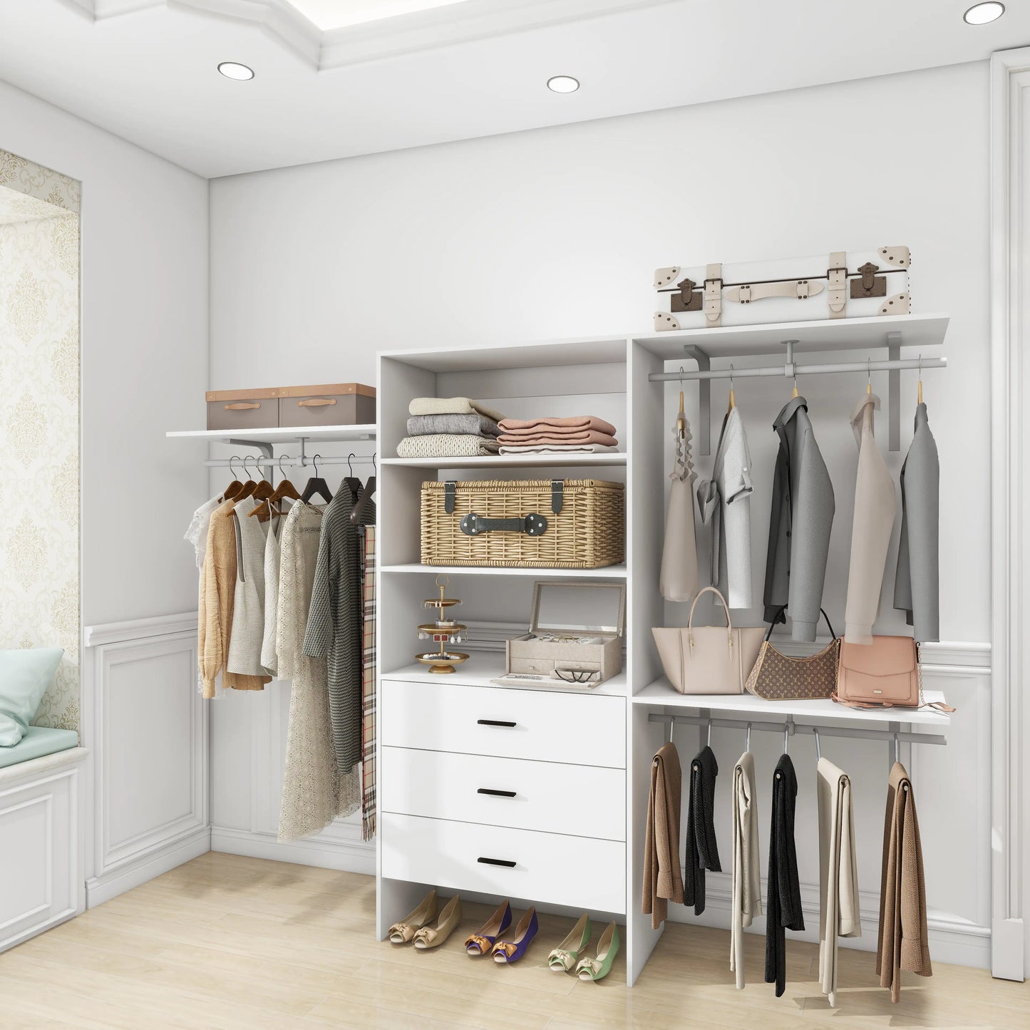 306 Closet Organizer System with Shelves and Drawers - White