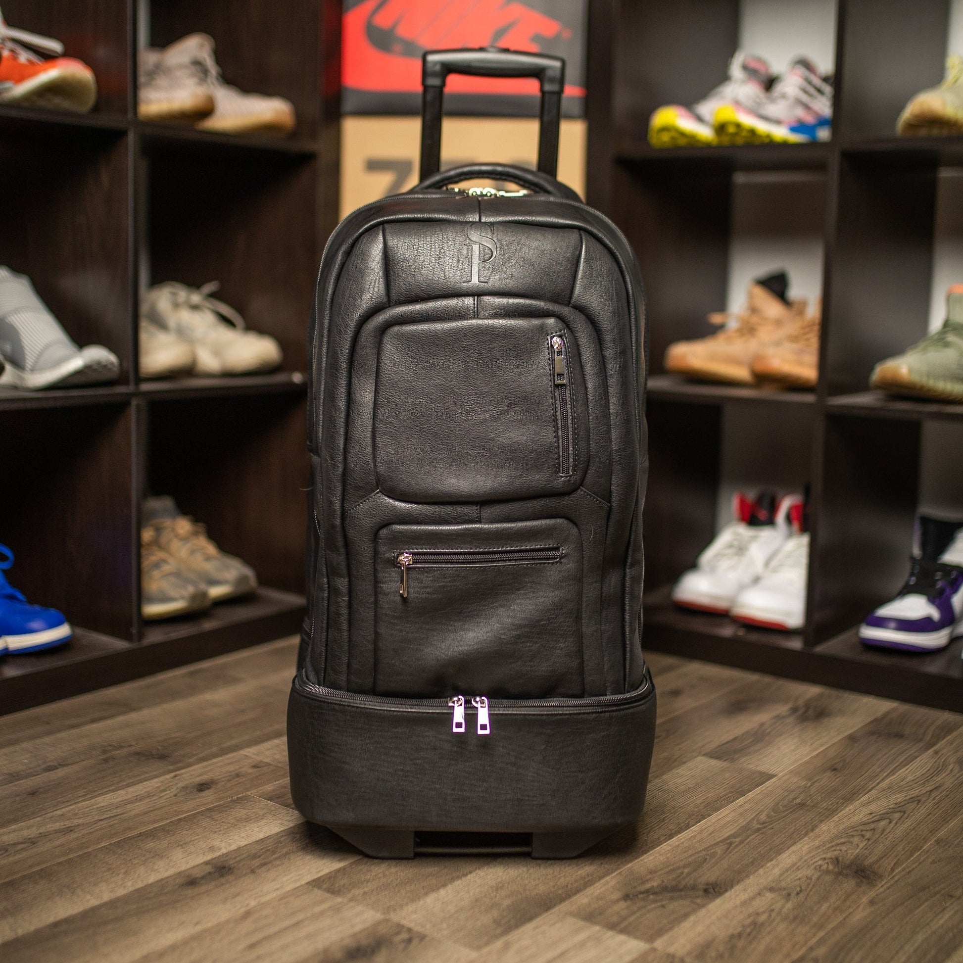 Black Leather Roller Bag Set - Korvel