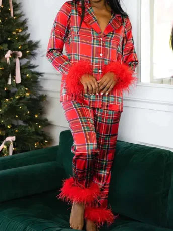 Christmas Satin Printed Long Sleeve Pajama Suit