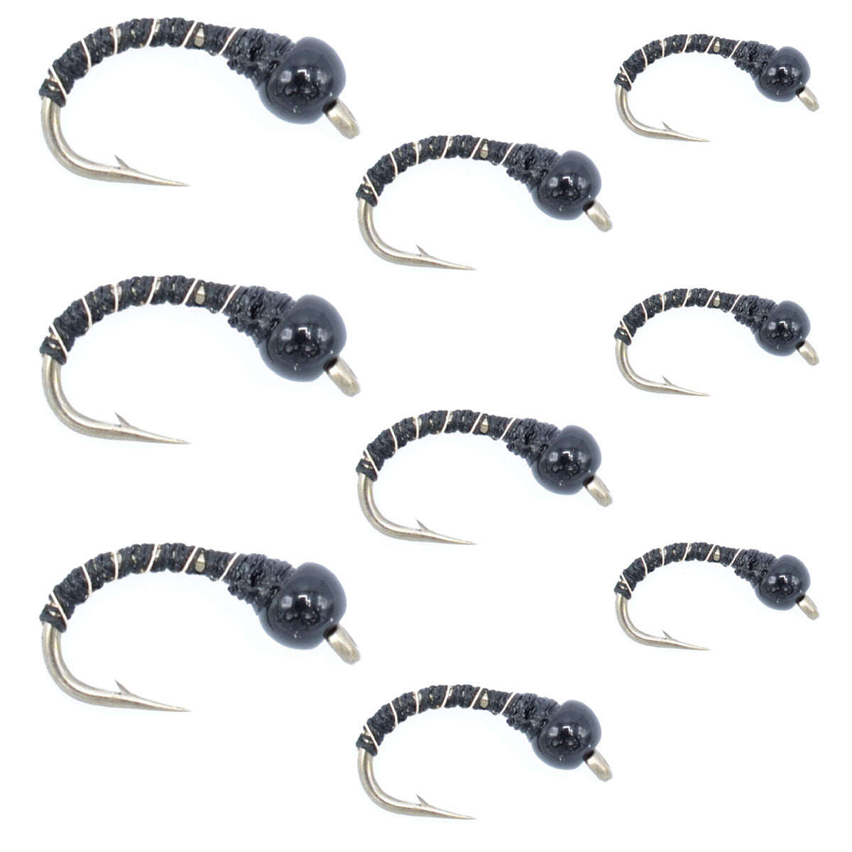 Ultimate Black Zebra Midge Fly Assortment - Sizes 14, 16, 18 (3 Each) for Tailwater Fishing - Korvel