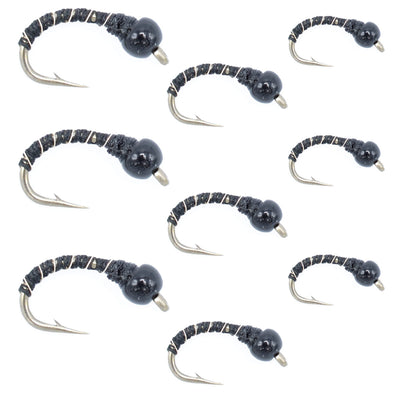 Ultimate Black Zebra Midge Fly Assortment - Sizes 14, 16, 18 (3 Each) for Tailwater Fishing - Korvel