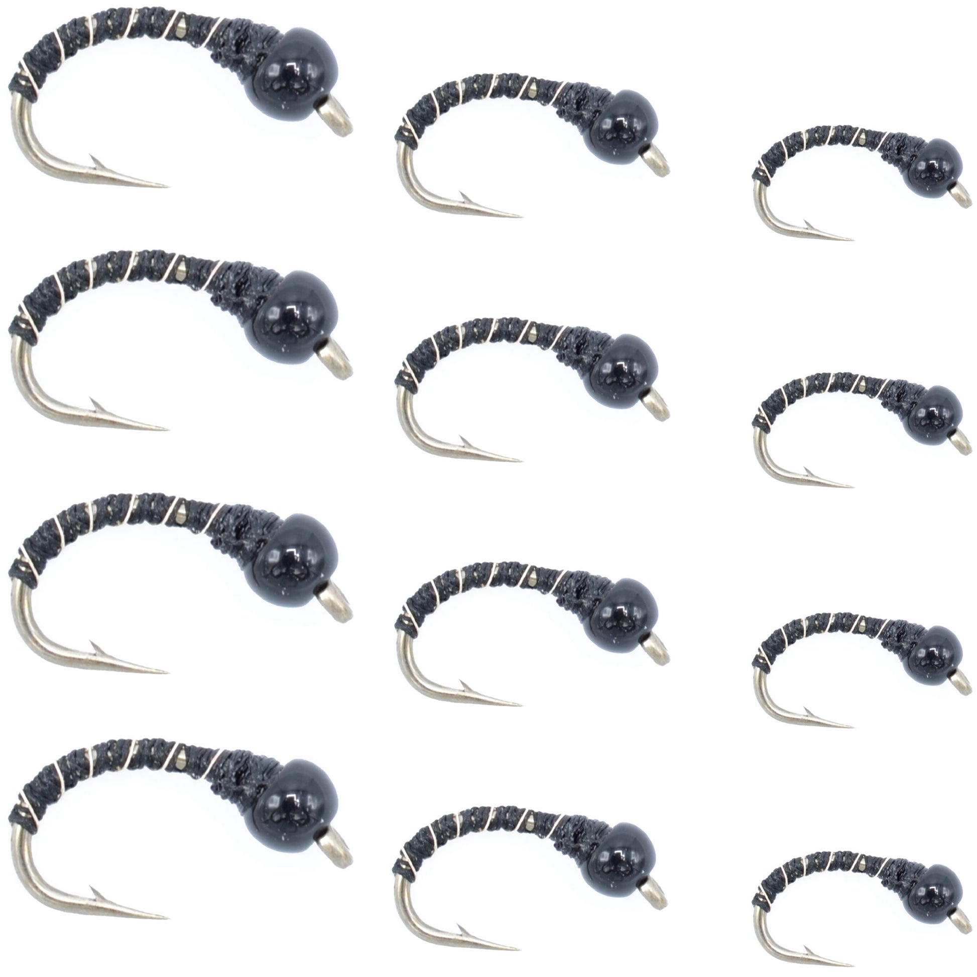 Premium Black Zebra Midge Fly Assortment - 12 Pack with Bead Heads - Sizes 14, 16, 18 for Tailwater & Lakes - Korvel