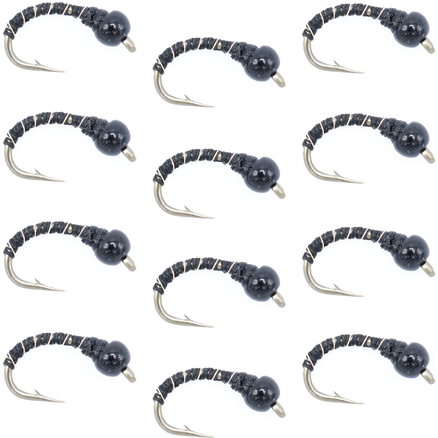 Premium Black Zebra Midge Nymph - Bead Head - 12 Pack - Size 16 - Ideal for Tailwater & Lake Fishing - Korvel