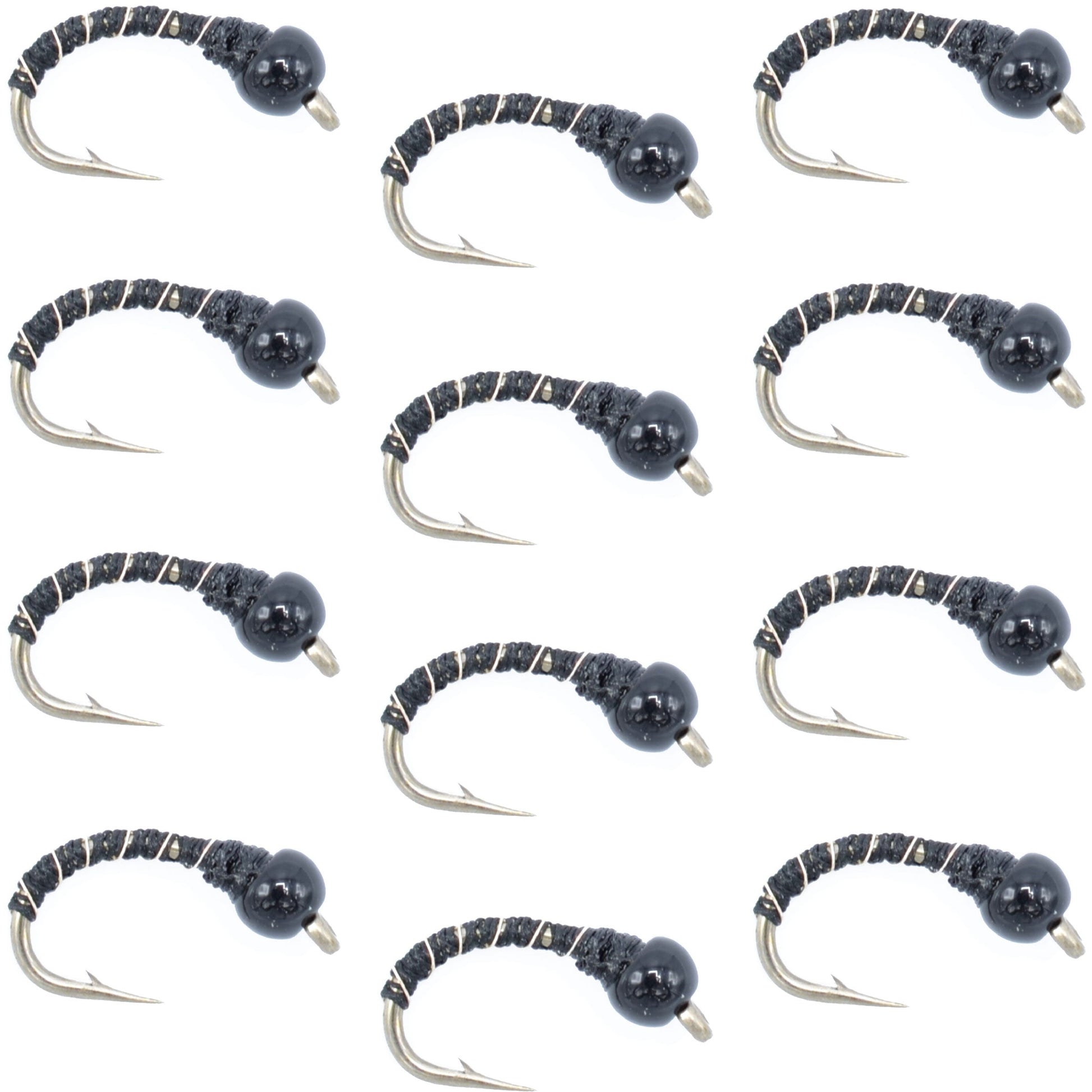 Premium Black Zebra Midge Flies - Bead Head - 1 Dozen - Size 20 - Ideal for Tailwater & Lake Fishing - Korvel