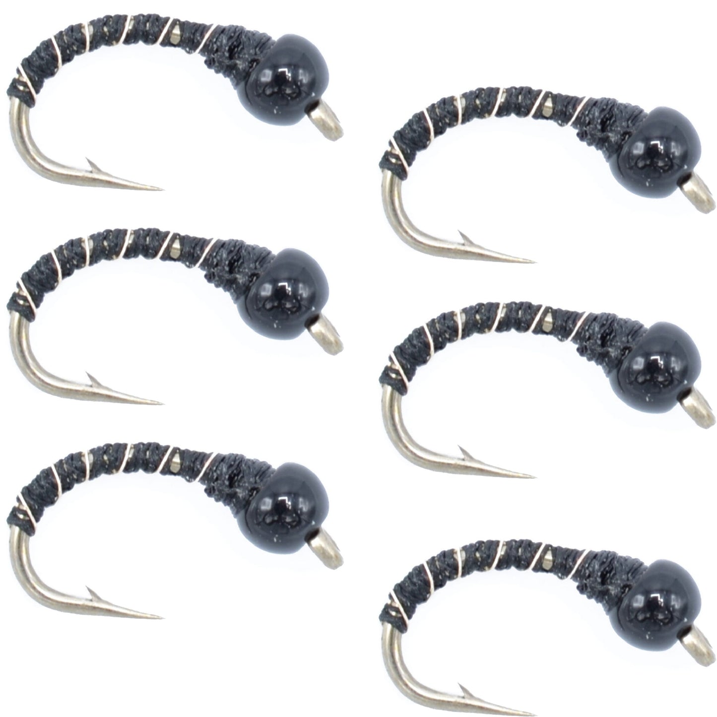 Premium Black Zebra Midge Bead Head Flies - Size 18 (Pack of 6) for Trout Fishing - Korvel