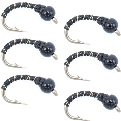 Premium Black Zebra Midge Nymph - Bead Head - 6 Pack Size 16 - Ideal for Tailwater & Lake Fishing - Korvel
