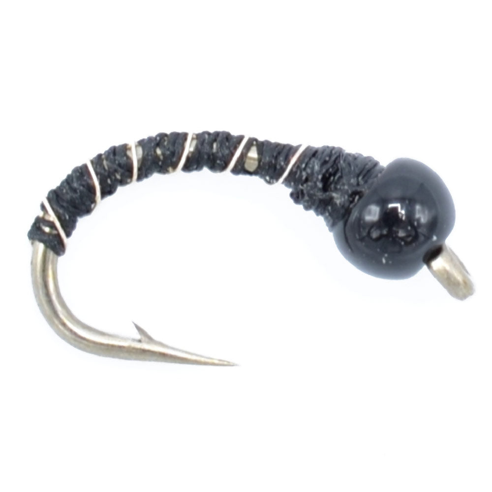Premium Black Zebra Midge Flies - Bead Head - 1 Dozen - Size 20 - Ideal for Tailwater & Lake Fishing - Korvel