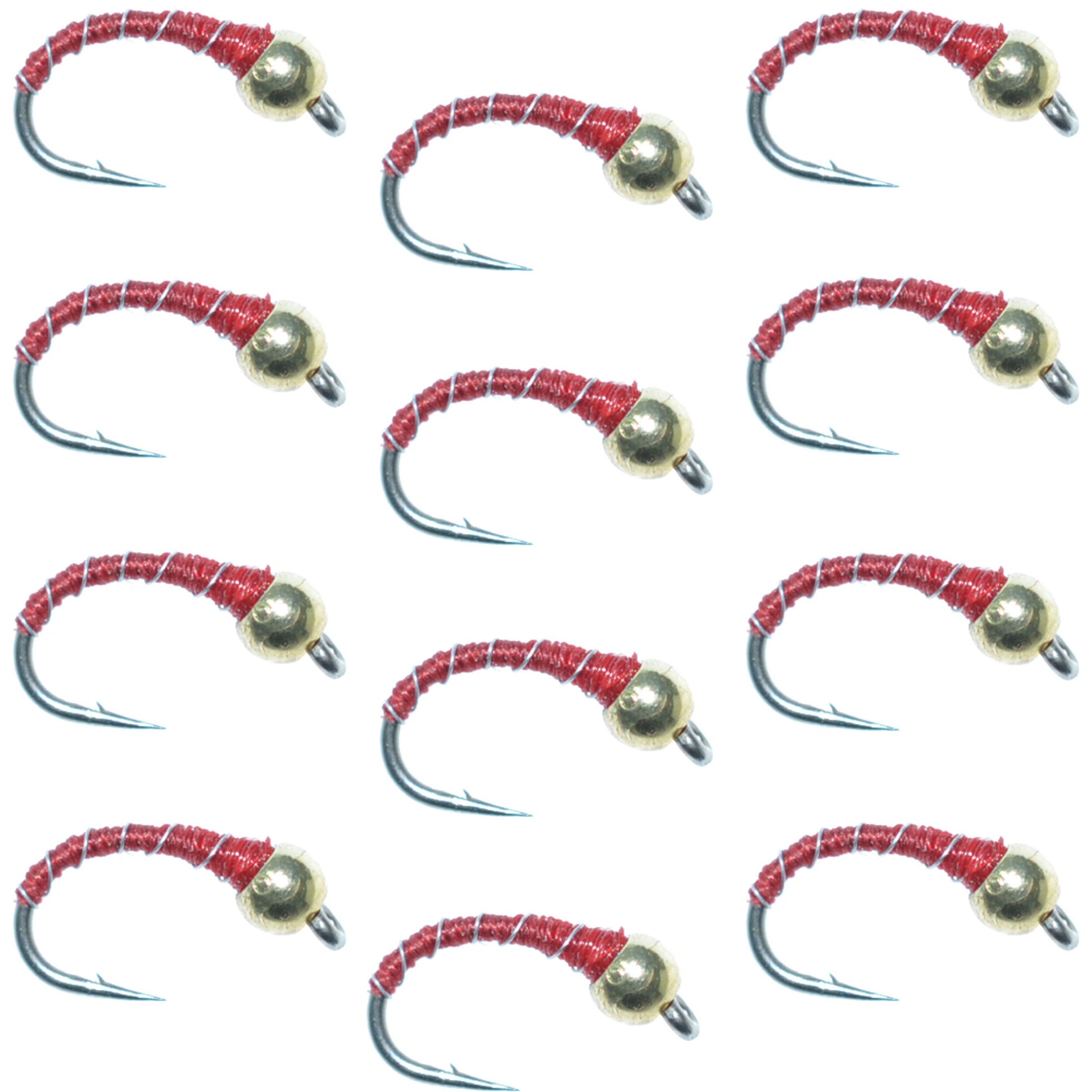 Premium Bead Head Red Zebra Midge Nymphs - 12 Pack, Size 14 - Korvel