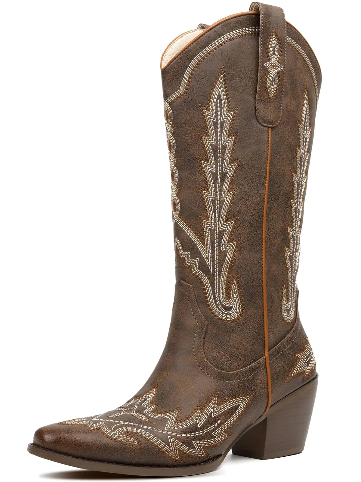 Bottes Cowboy RONILURN Femme Mi-Mollet avec Broderie
