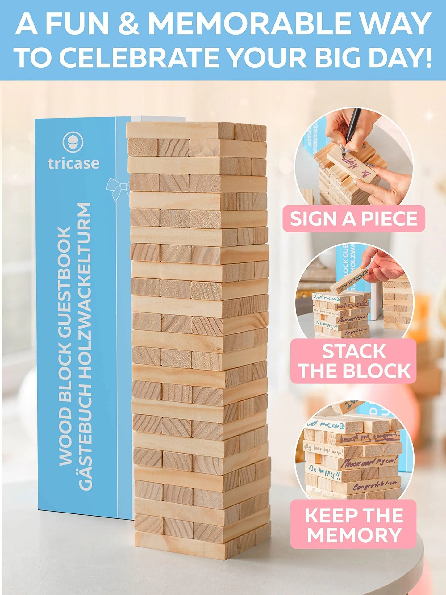 Alternativa de Libro de Invitados de Bloques de Madera - 75 Pcs