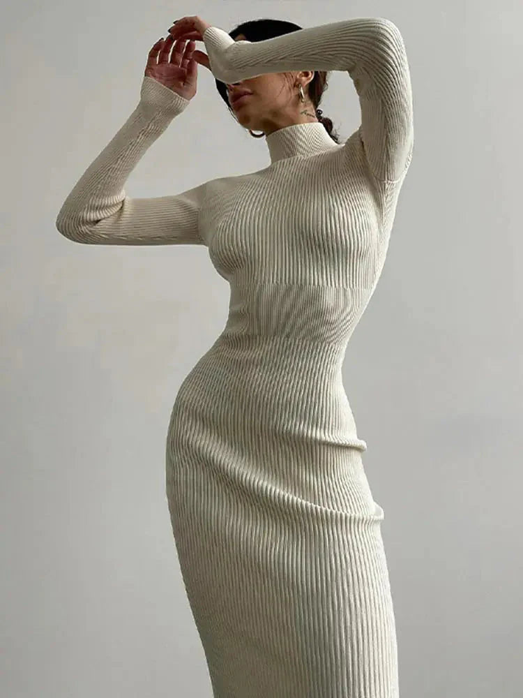Maxi Cuello Alto: Vestido de Suéter Elegante