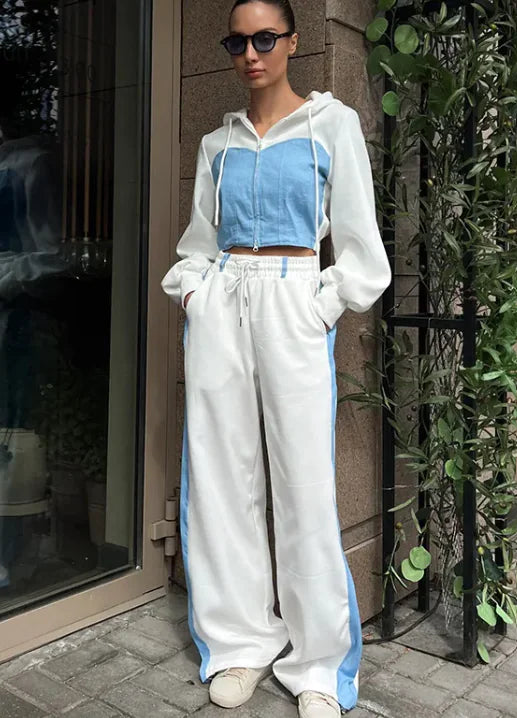 Conjunto de Cárdigan y Pantalones de Sudadera en Color Block Casual
