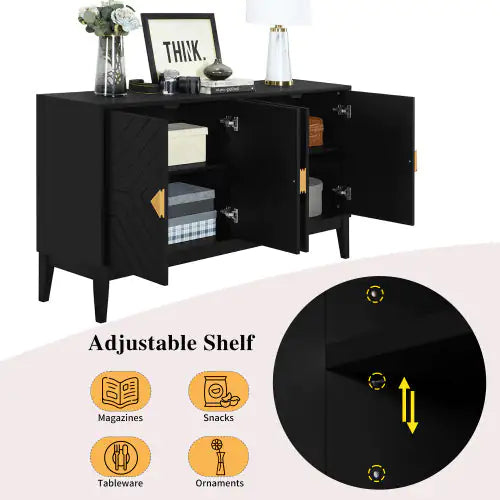 Elegant 4-Door Sideboard Storage Cabinet with Gold Handles