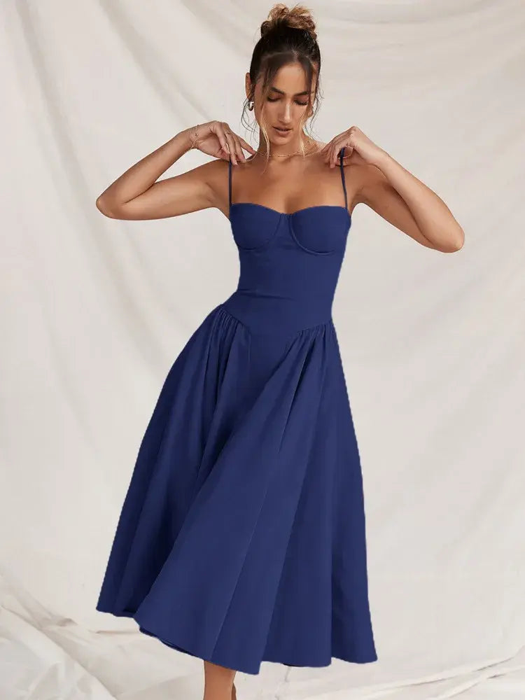 Vestido Midi Elegante con Tirantes de Espagueti