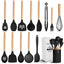Ensemble d'ustensiles de cuisine en silicone premium de 14 pièces - Noir