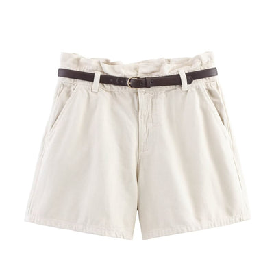 A-line belt denim casual shorts for women - Korvel