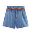 A-line belt denim casual shorts for women - Korvel
