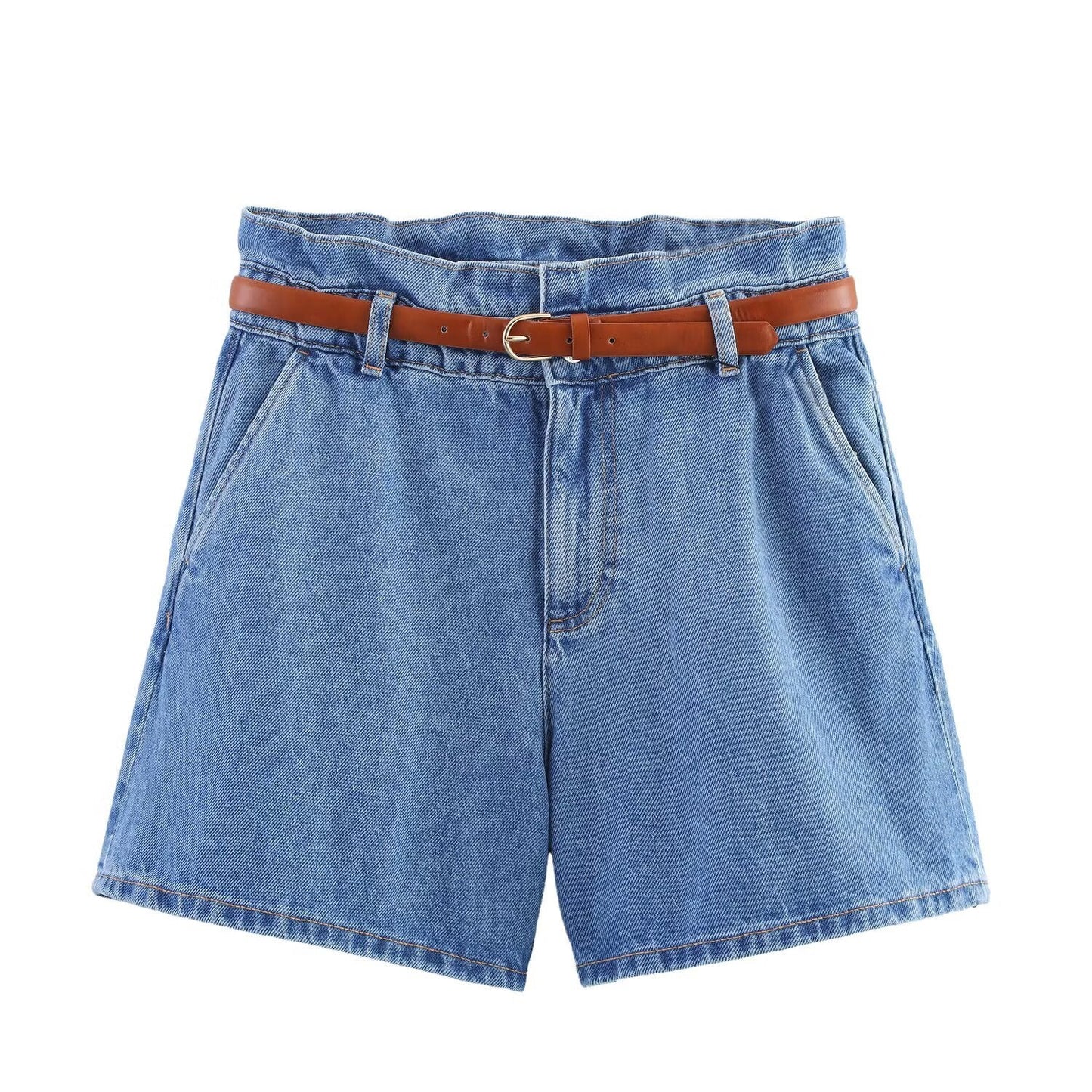 A-line belt denim casual shorts for women - Korvel