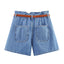 A-line belt denim casual shorts for women - Korvel
