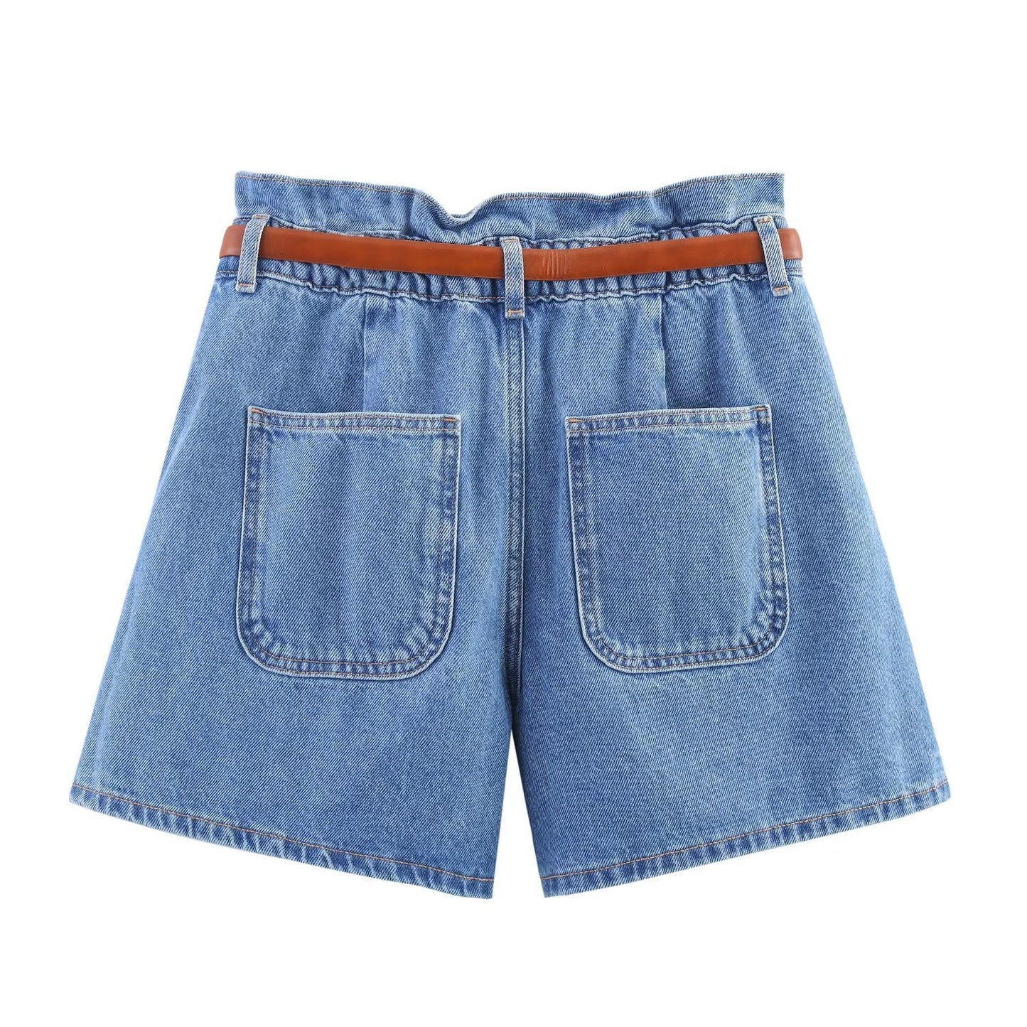 A-line belt denim casual shorts for women - Korvel
